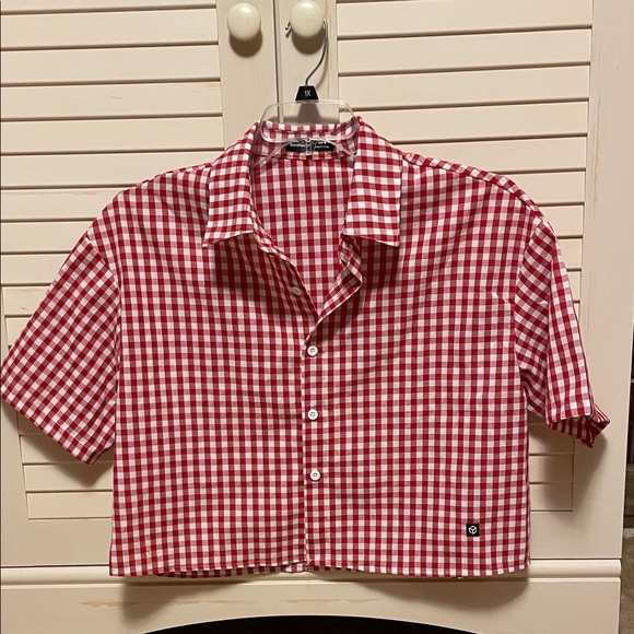 Manfinity by SHEIN cropped gingham checked button up shirt - Picture 1 of 6
